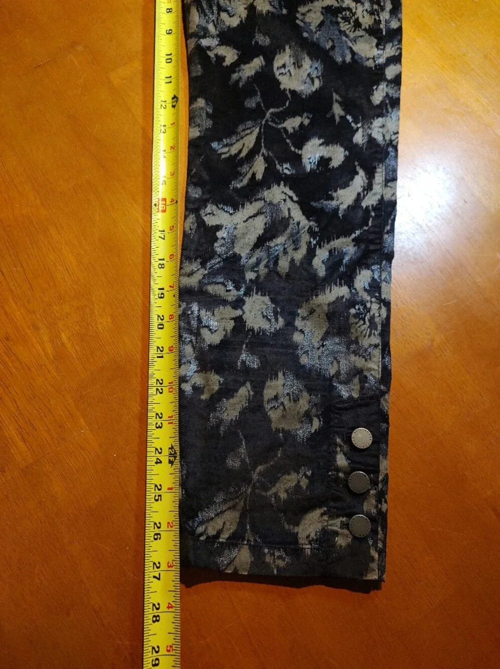 🏵️ Peruvian Connection Black Gold Dark Moody Floral Slim Pants Button Ankle Sz